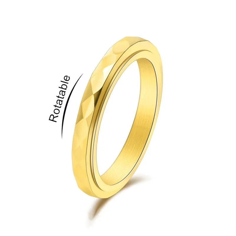3mm Thin Faceted Stainless Steel Spinner Ring for Women