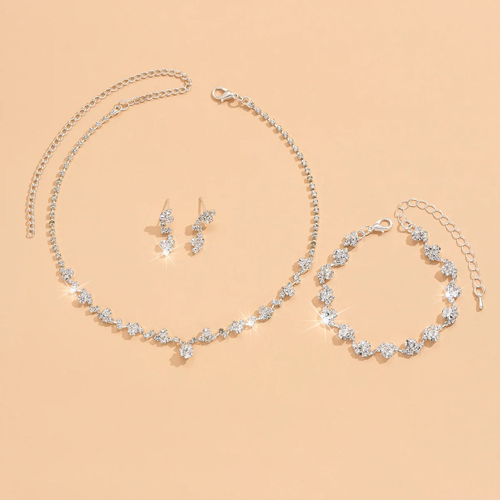 Elegant 4-Piece Floral Necklace, Bracelet & Earrings Set