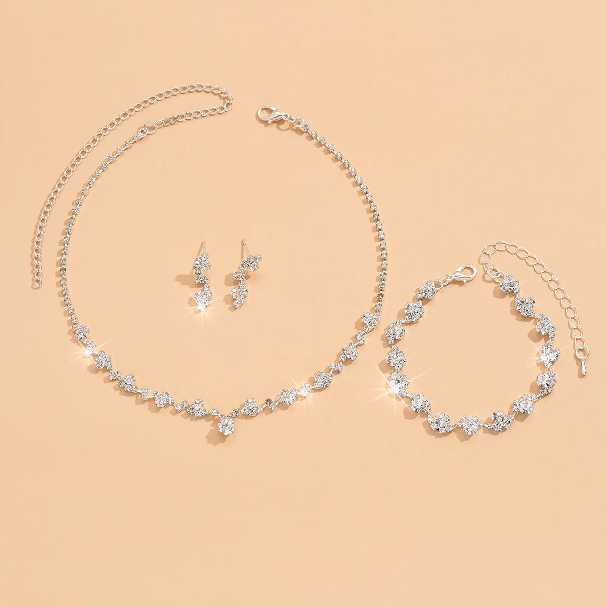 Elegant 4-Piece Floral Necklace, Bracelet & Earrings Set