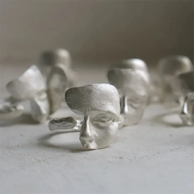 Mystical Mask Face Ring | Adjustable Goth Silver Ring