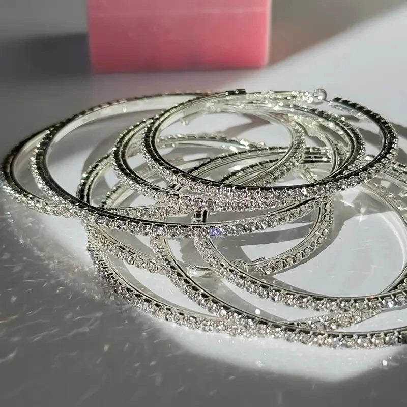 Sparkling Gold Rhinestone Hoop Earrings Set (3 Pairs)