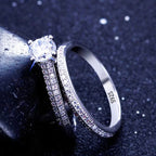 Vintage Halo 925 Sterling Silver Wedding Ring Set