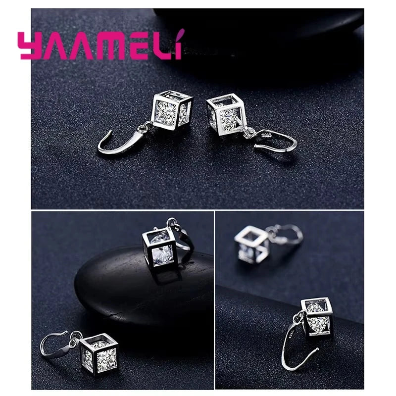 925 Sterling Silver Square Cubic Zirconia Jewelry Set