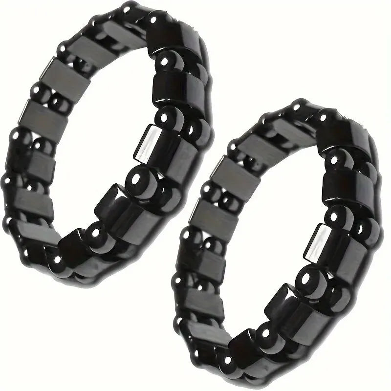 Double-Row Black Magnetic Energy Bead Bracelet