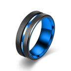 Men's 8mm Black Grooved Stainless Steel Wedding Band Ring