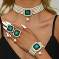Luxury Faux Pearl & Rhinestone 4-Piece Jewelry Set