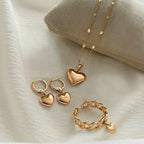 Vintage Gold Heart Necklace, Ring & Hoop Earring Set