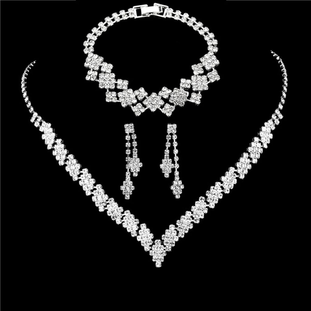 Silver Rhinestone Tassel Bridal Jewelry Set