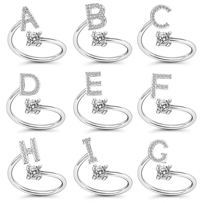 Sparkling Zircon Initial Ring | Adjustable Letter Ring