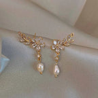 Elegant Crystal Floral Tassel Stud Earrings