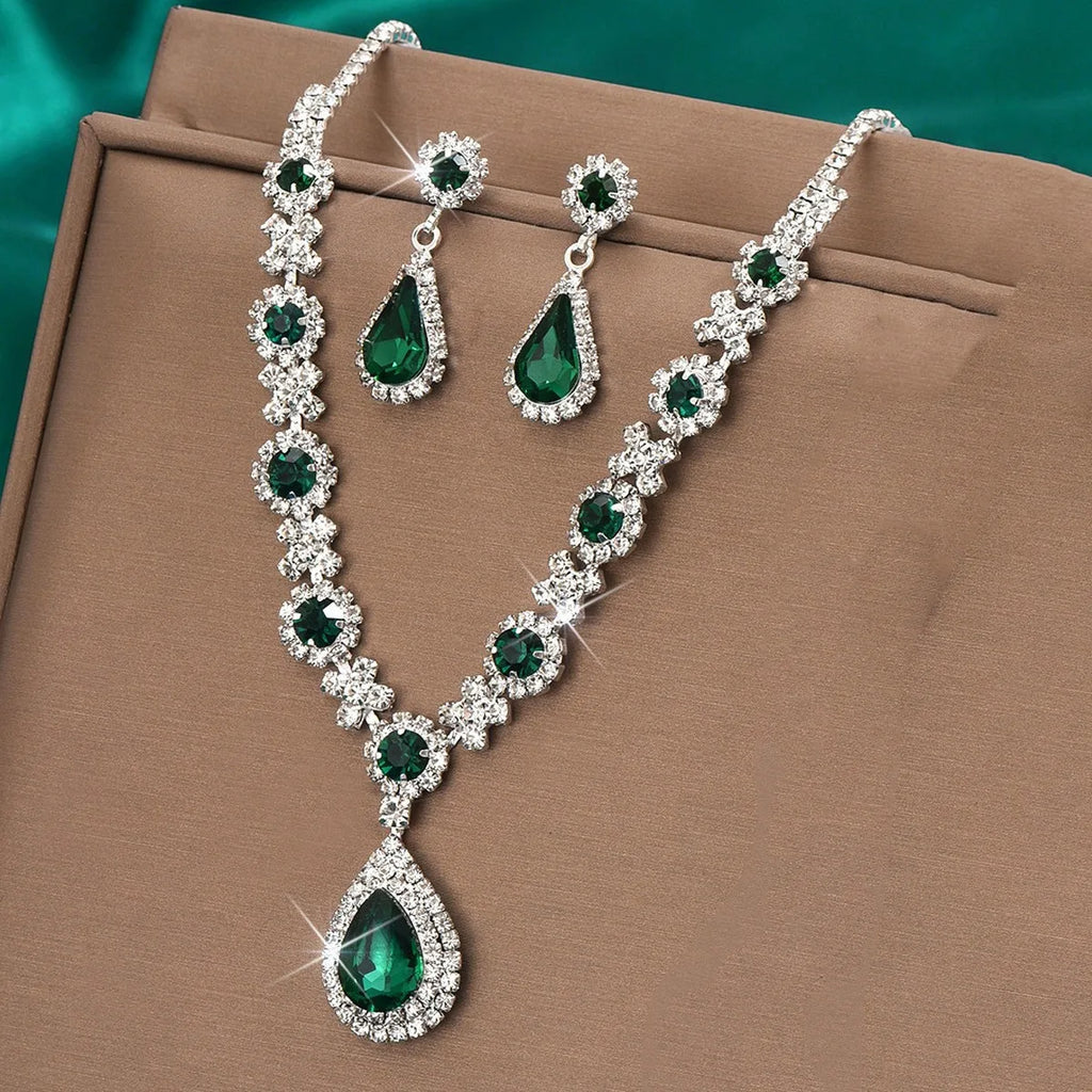 Classic Teardrop Crystal Necklace & Earrings Set