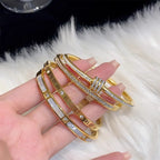 Classic Gold Titanium Zircon Bangle for Women