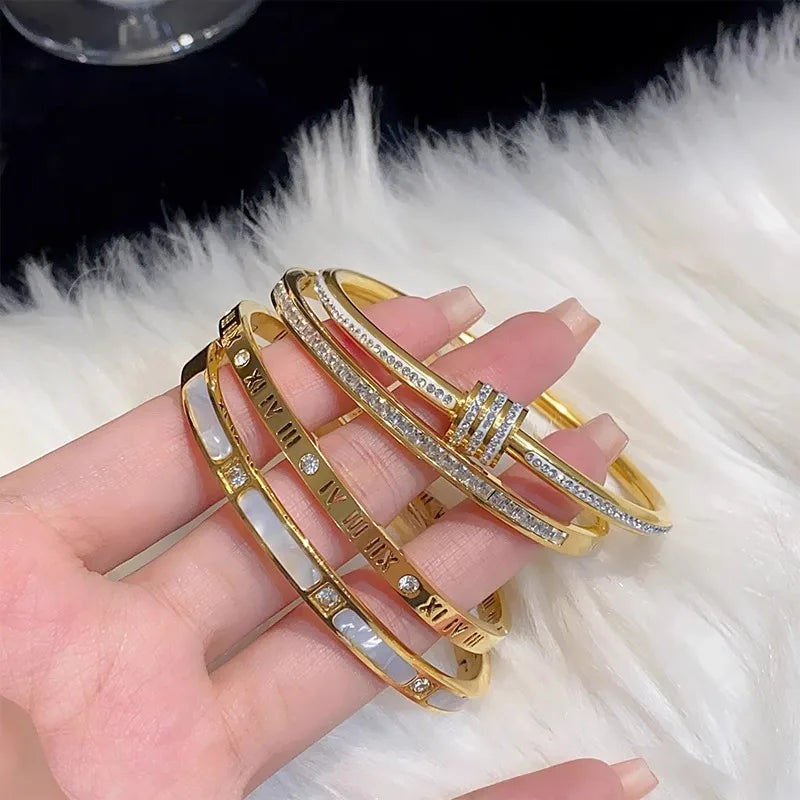 Classic Gold Titanium Zircon Bangle for Women