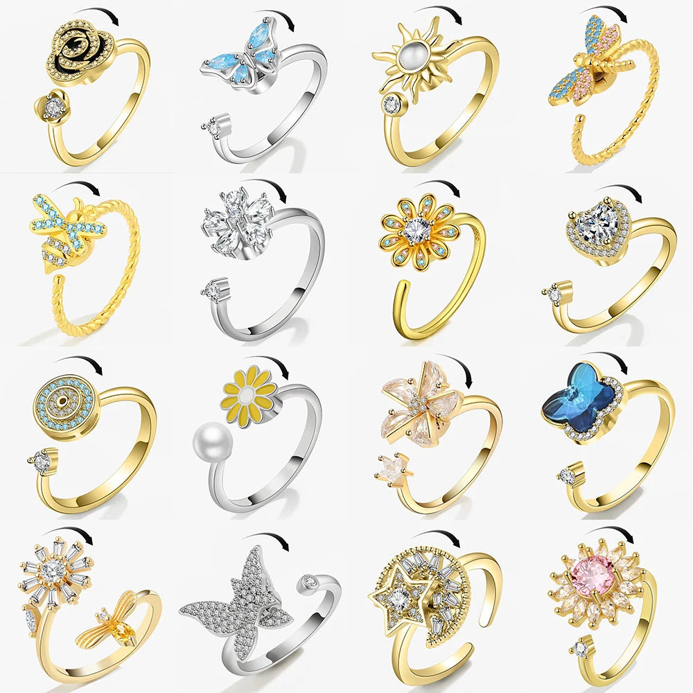 Adjustable Crystal Fidget Spinner Anxiety Ring