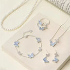 Luxury Blue Zircon Double Butterfly Jewelry Set