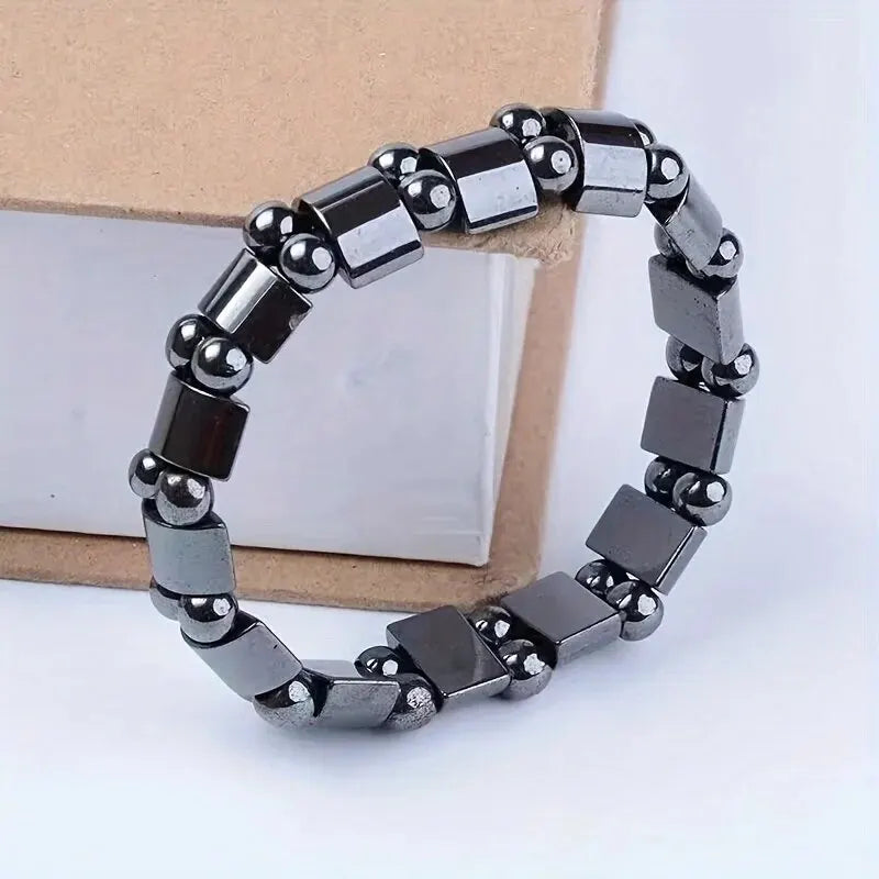 Double-Row Black Magnetic Energy Bead Bracelet