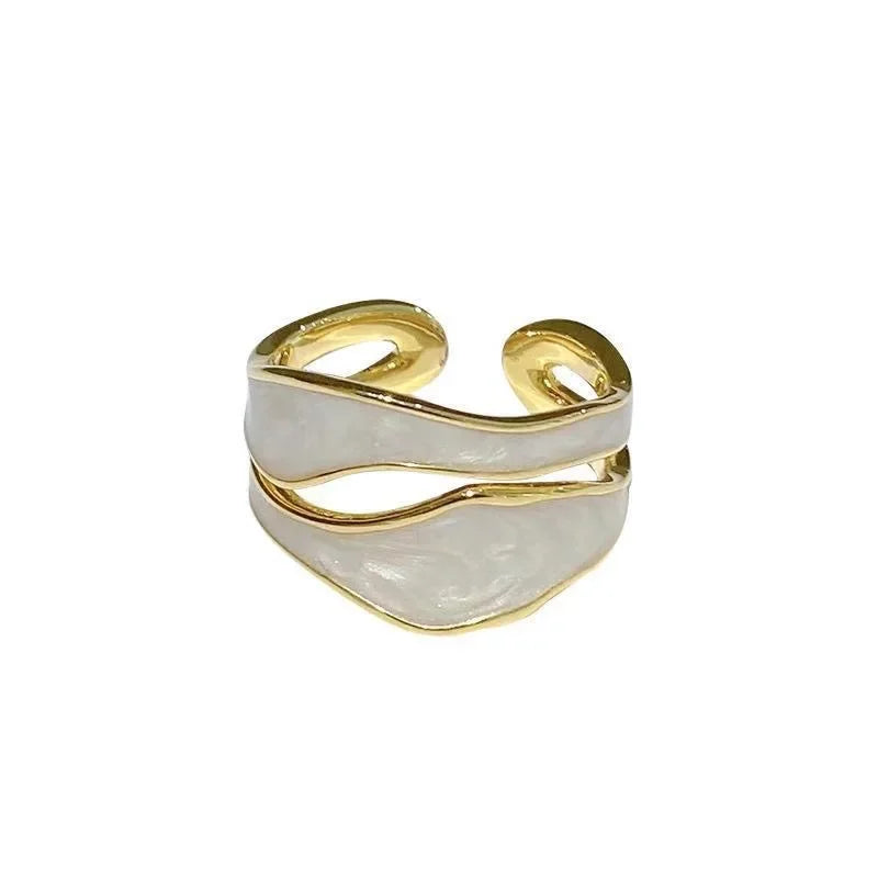 Vintage White Enamel Geometric Ring | Adjustable Fit