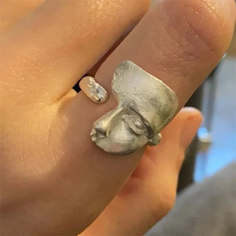 Mystical Mask Face Ring | Adjustable Goth Silver Ring