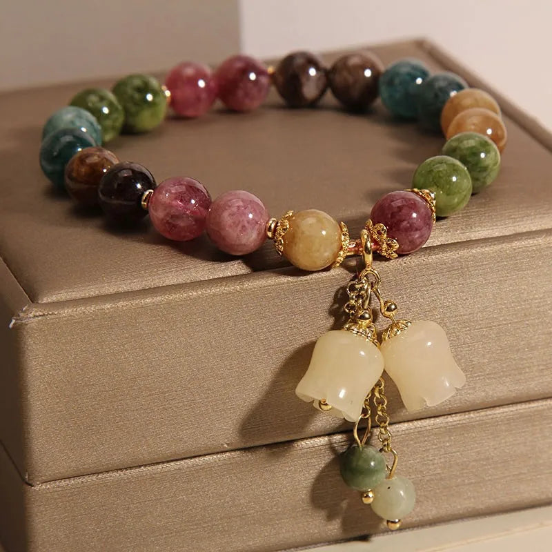 Lily of the Valley Flower Natural Stone Beaded Bracelet