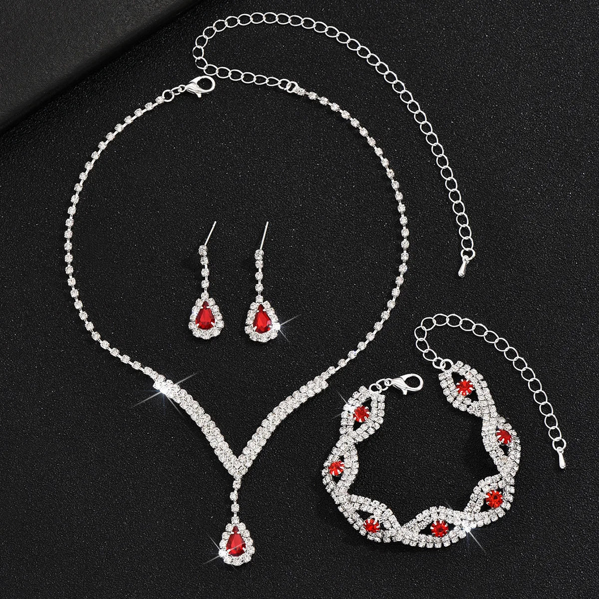 3-Piece Black Teardrop Rhinestone Bridal Jewelry Set