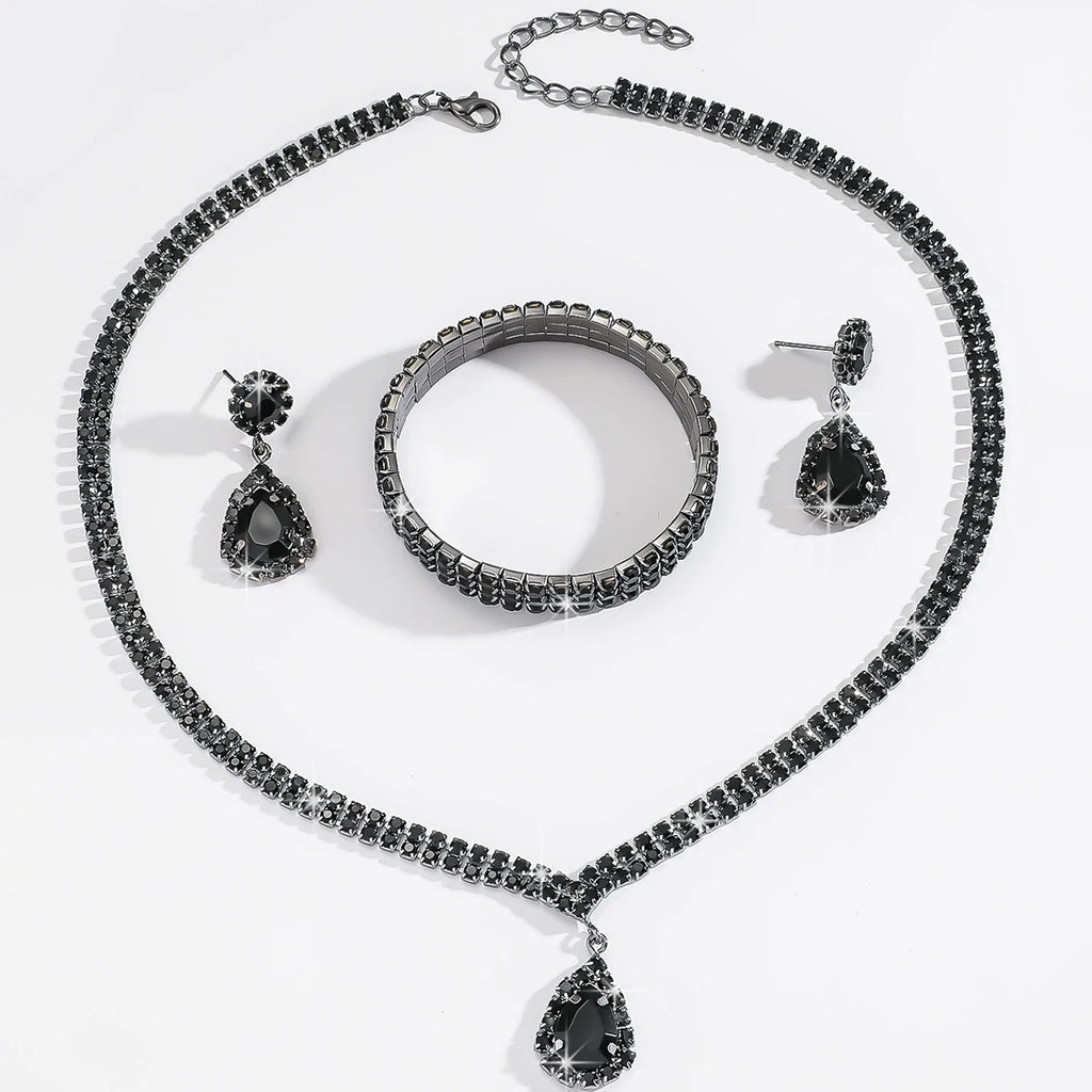 Luxury Black Water Drop Cubic Zirconia Jewelry Set