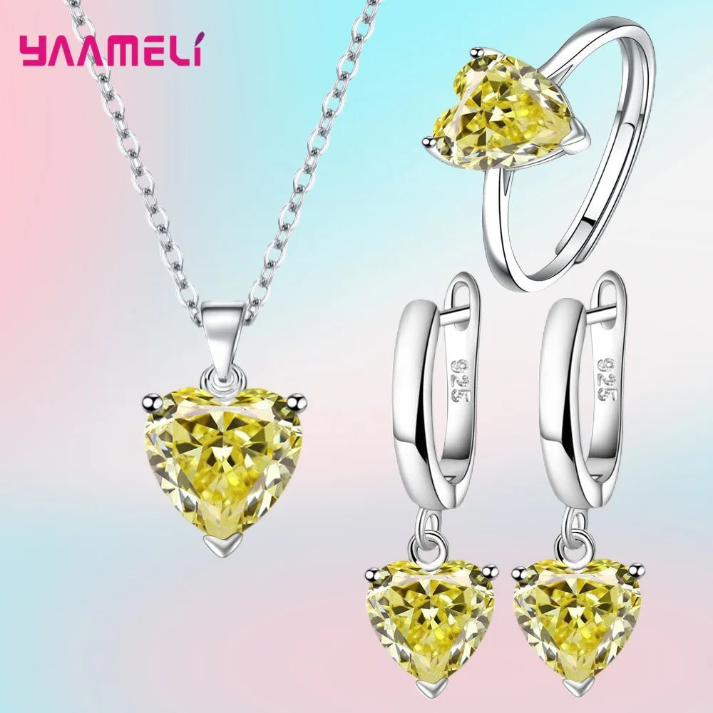 3-Piece Sterling Silver Heart Cubic Zirconia Jewelry Set