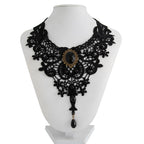 Vintage Black Lace Gothic Gem Choker Necklace
