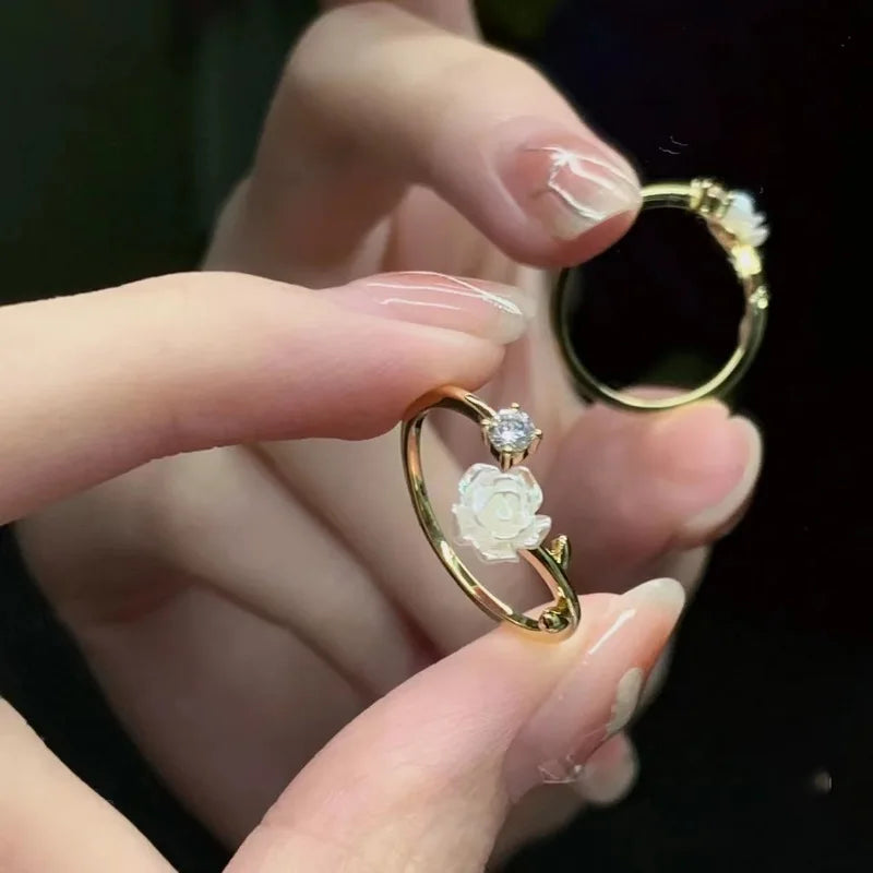 Sparkling Cubic Zirconia Floral Adjustable Ring