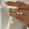Elegant Pearl Pendant Necklace & Earring Jewelry Set
