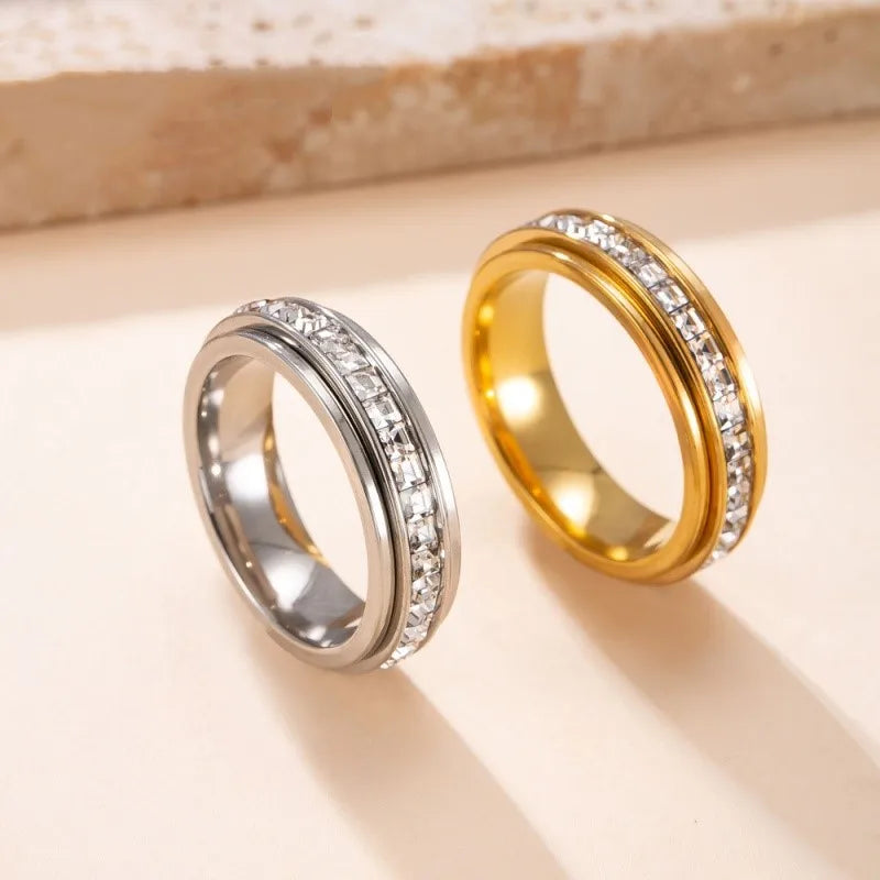 Stainless Steel CZ Gemstone Anxiety Spinner Ring
