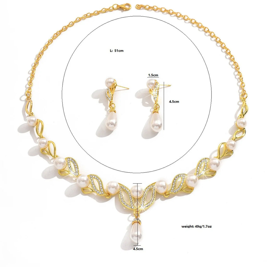 Elegant Vintage Pearl Necklace & Earrings Jewelry Set