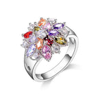925 Sterling Silver Colorful Cubic Zirconia Flower Ring