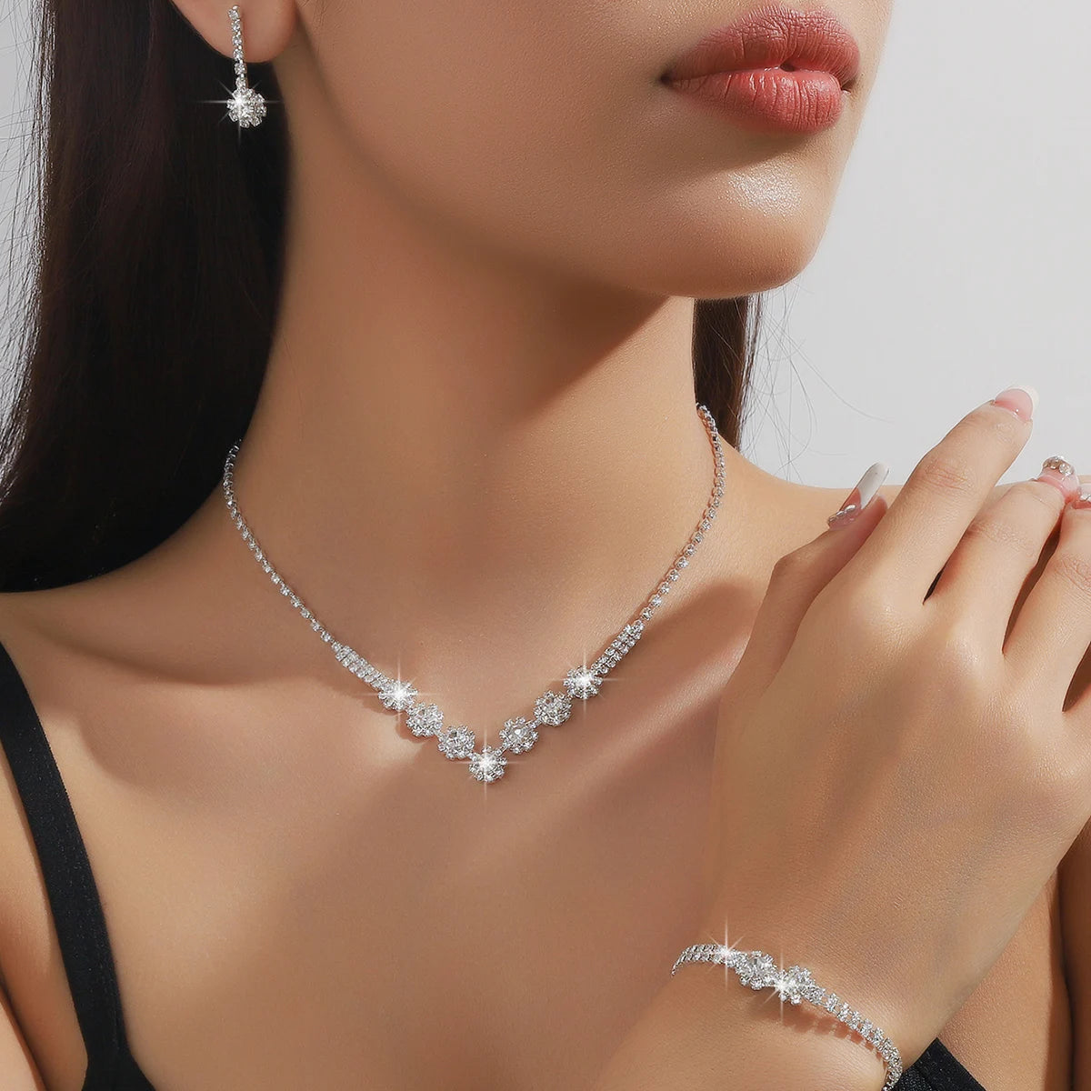 Elegant 4-Piece Teardrop Claw Chain Wedding Jewelry Set