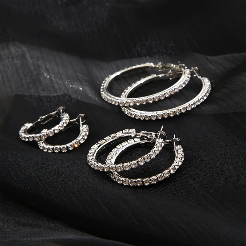 Sparkling Gold Rhinestone Hoop Earrings Set (3 Pairs)