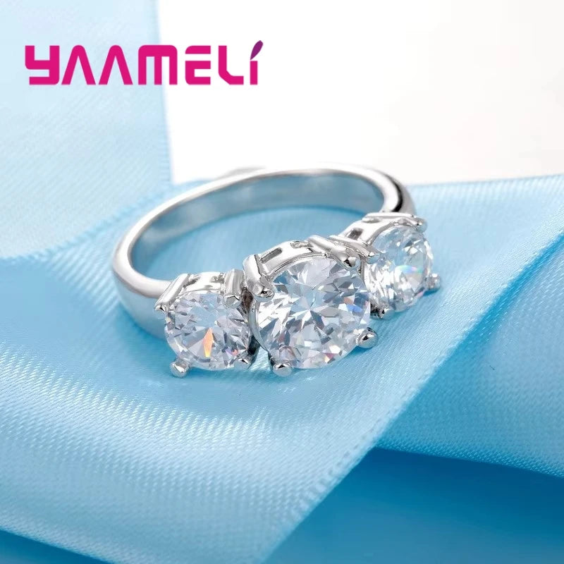 925 Sterling Silver 3-Stone Cubic Zirconia Promise Ring