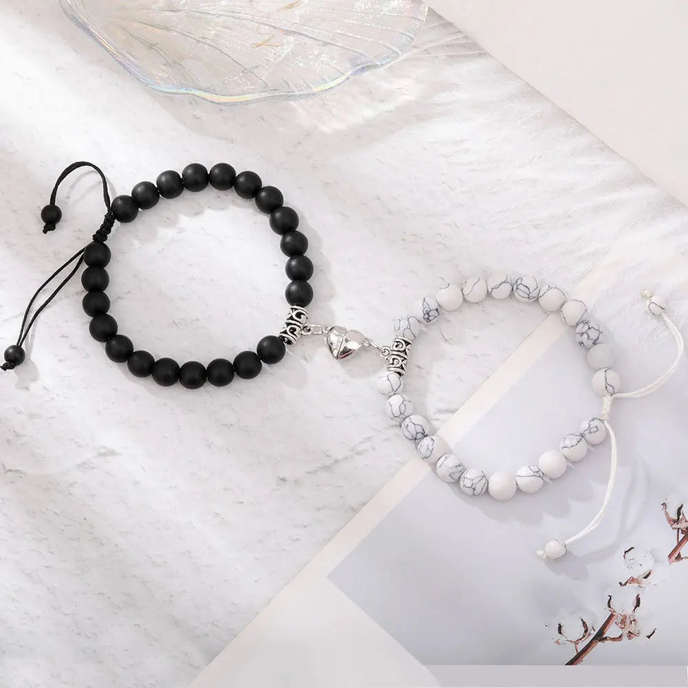 Magnetic Heart Matching Natural Stone Couple Bracelets