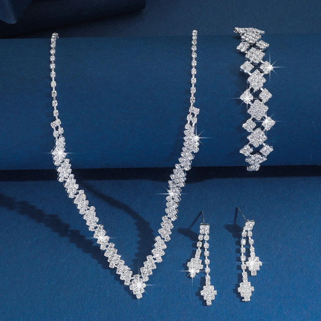 Silver Rhinestone Tassel Bridal Jewelry Set