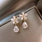 Elegant Crystal Floral Tassel Stud Earrings