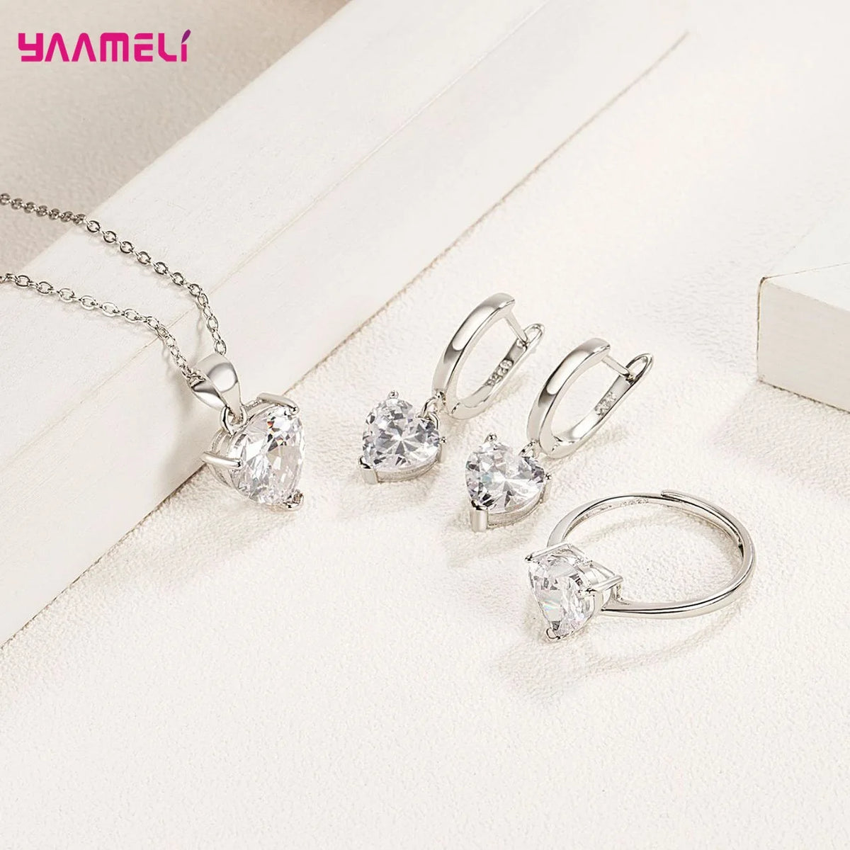 3-Piece Sterling Silver Heart Cubic Zirconia Jewelry Set