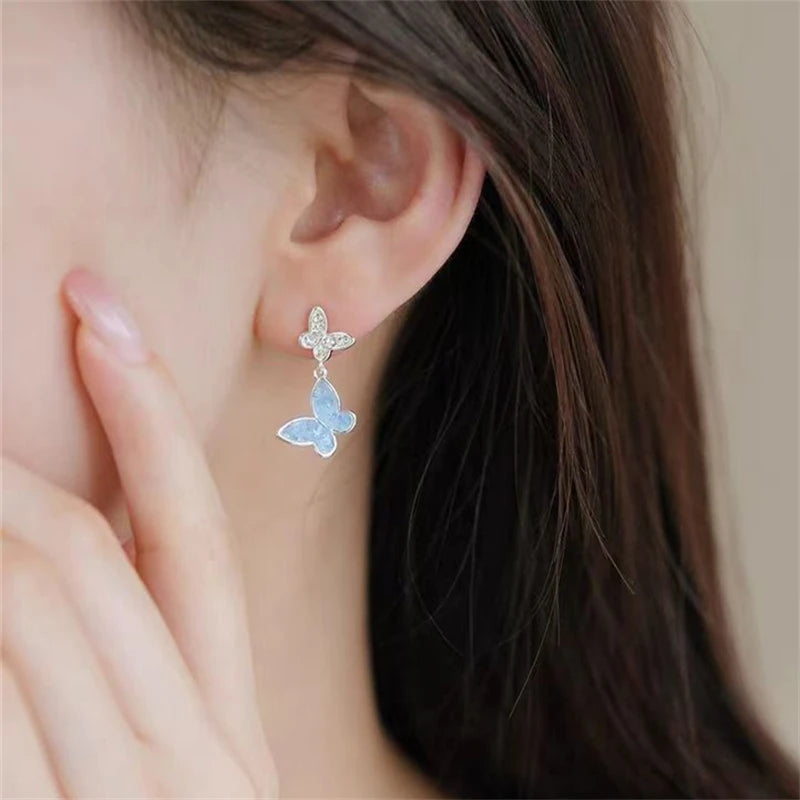 Luxury Blue Zircon Double Butterfly Jewelry Set