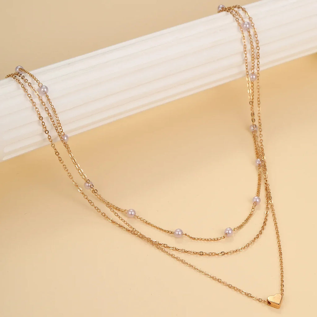 Layered Gold-Tone Pearl & Heart Pendant Necklace