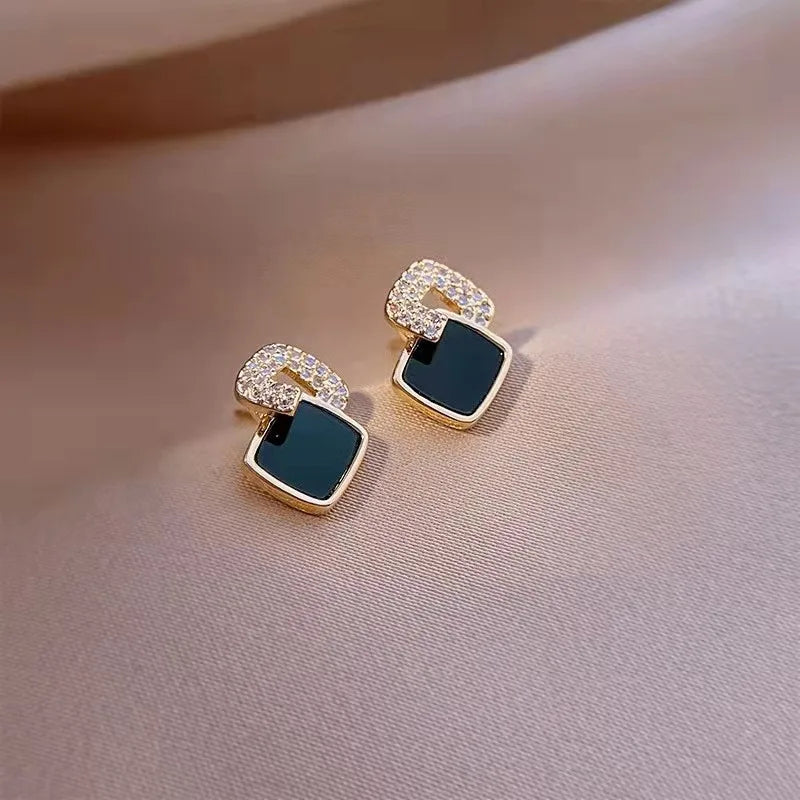 Black Zircon Square Geometric Stud Earrings