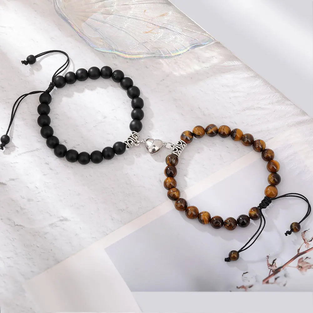 Magnetic Heart Matching Natural Stone Couple Bracelets
