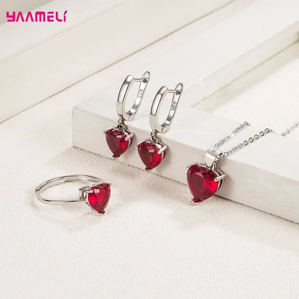 3-Piece Sterling Silver Heart Cubic Zirconia Jewelry Set