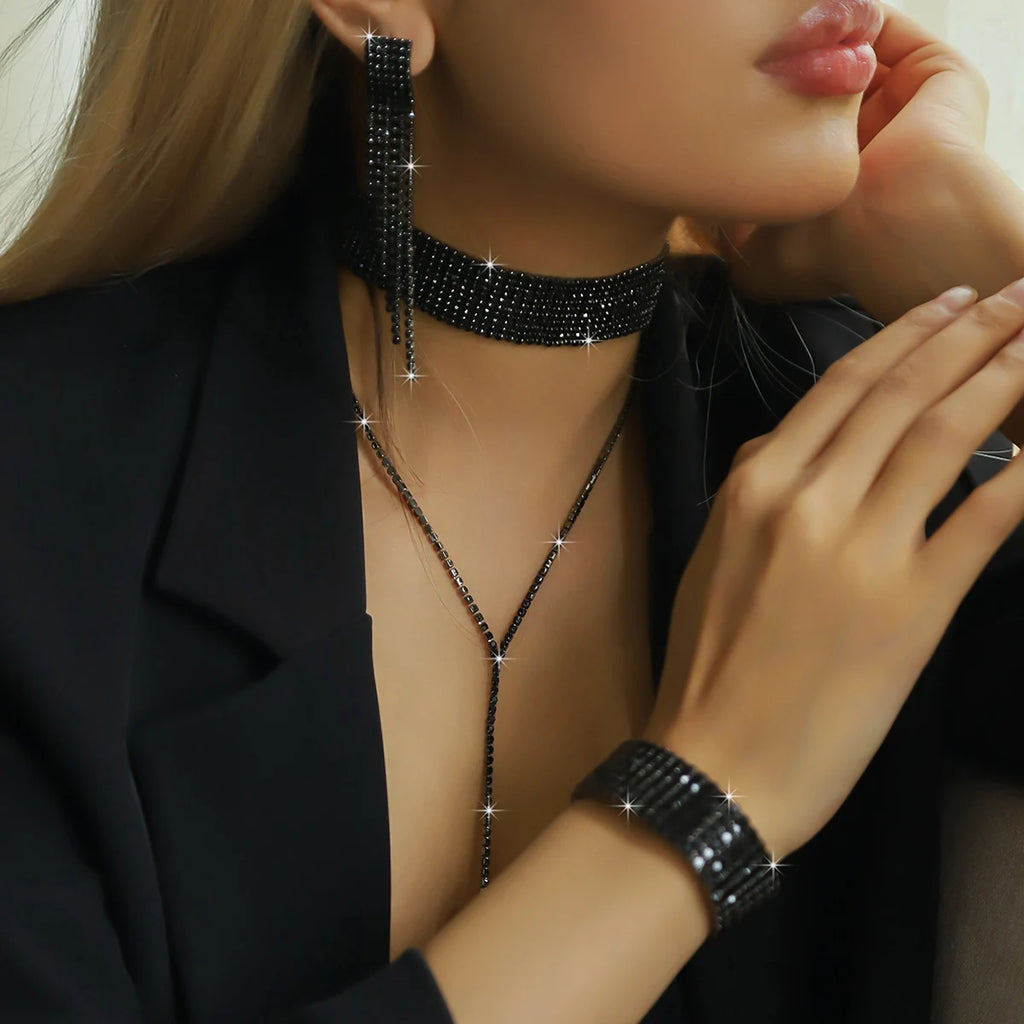 Luxurious Minimalist Tassel Necklace & Earrings Jewelry Set