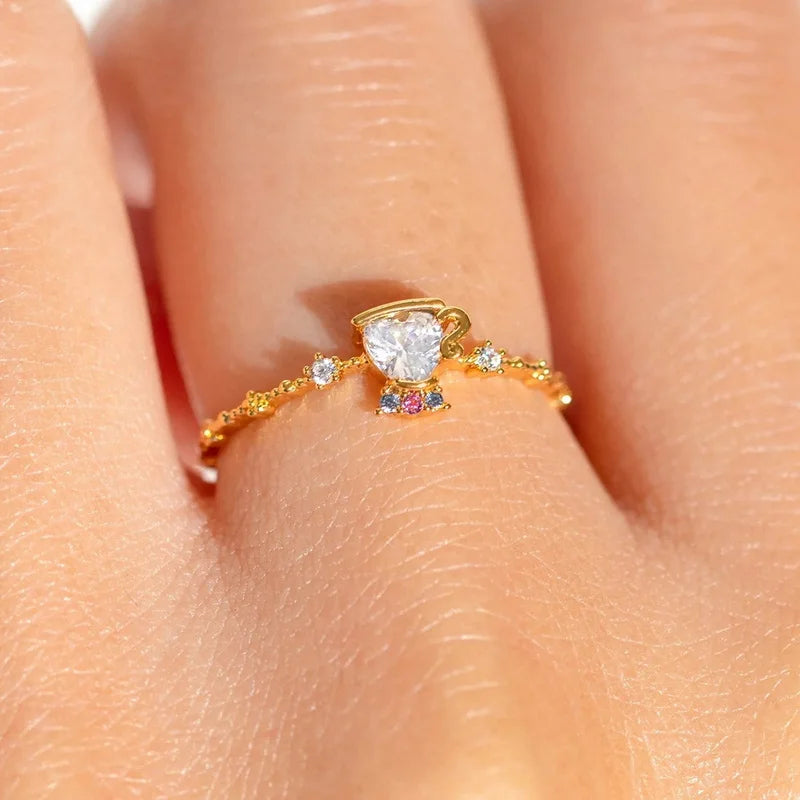 Gold Plated CZ Whimsical Adjustable Statement Ring