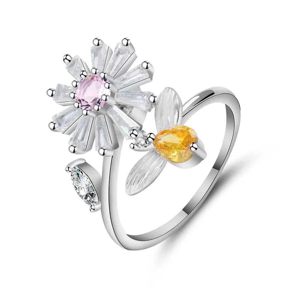 Adjustable Crystal Fidget Spinner Anxiety Ring
