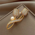 Elegant Rhinestone Pearl Floral Brooch Pin