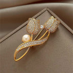 Elegant Rhinestone Pearl Floral Brooch Pin