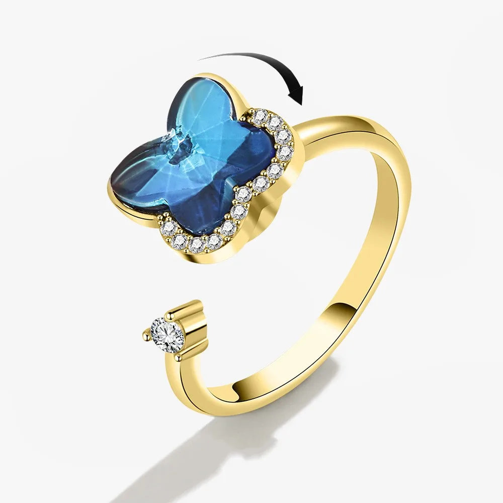 Adjustable Crystal Fidget Spinner Anxiety Ring